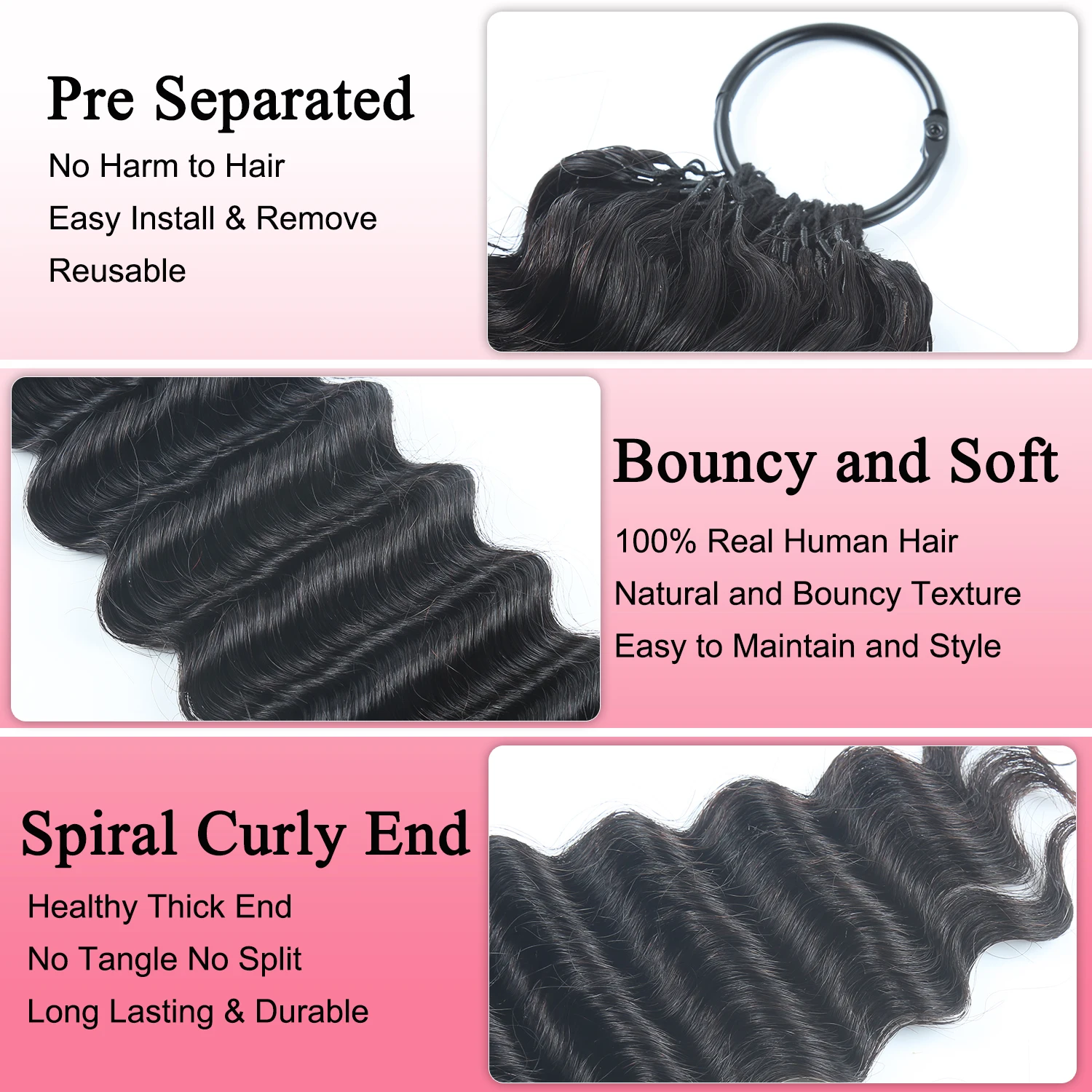 Human Crochet Hair for Women Deep Wave Crochet Human Hair Bundles 120g Pre-Separated Feather Crochet Human Hair 100 Strands