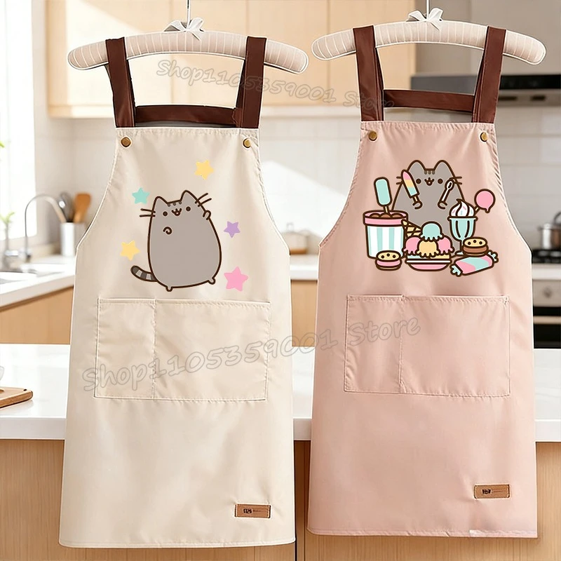 

Фартук Pusheen для кухни, водонепроницаемый, для женщин и мужчин, для дома, милый, легко моющийся, маслоотталкивающий, для выпечки, барбекю, ресторана, кафе, рождественский подарок