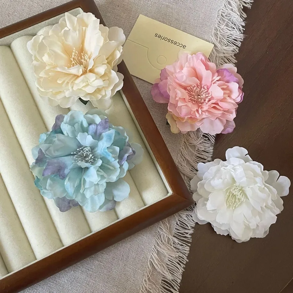 Fashion Peony Flower Hair Clip Artificial Flower Hairpins Wedding Bridal Hair Clips Ornaments Party Side Hairgrips Headdress