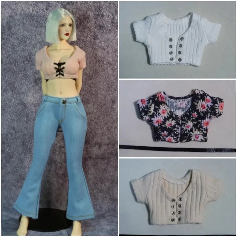 

1/6 Scale Female Soldier Fashion Tethered Waist Exposed Low Neck T-shirt Doll Costume Model for 12" TBL PH Figures Body