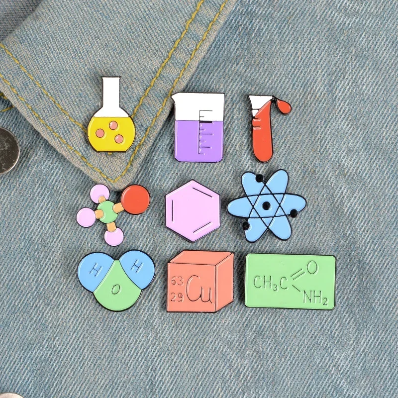 Chemical Molecular Model Metal Enamel Brooch Test Tube Beaker Trendy Scientist Scholar Dress Backpack Bag Lapel Pin Badge Gift