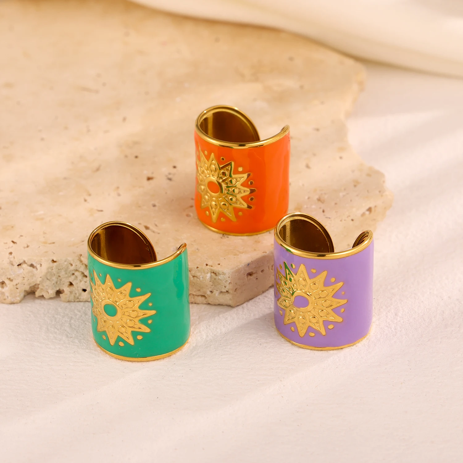 

New Enamel Rings Stainless Steel Muti Color Sun Gold Plated Adjustable Oil Drop Open Rings for Women's Fashion Statement