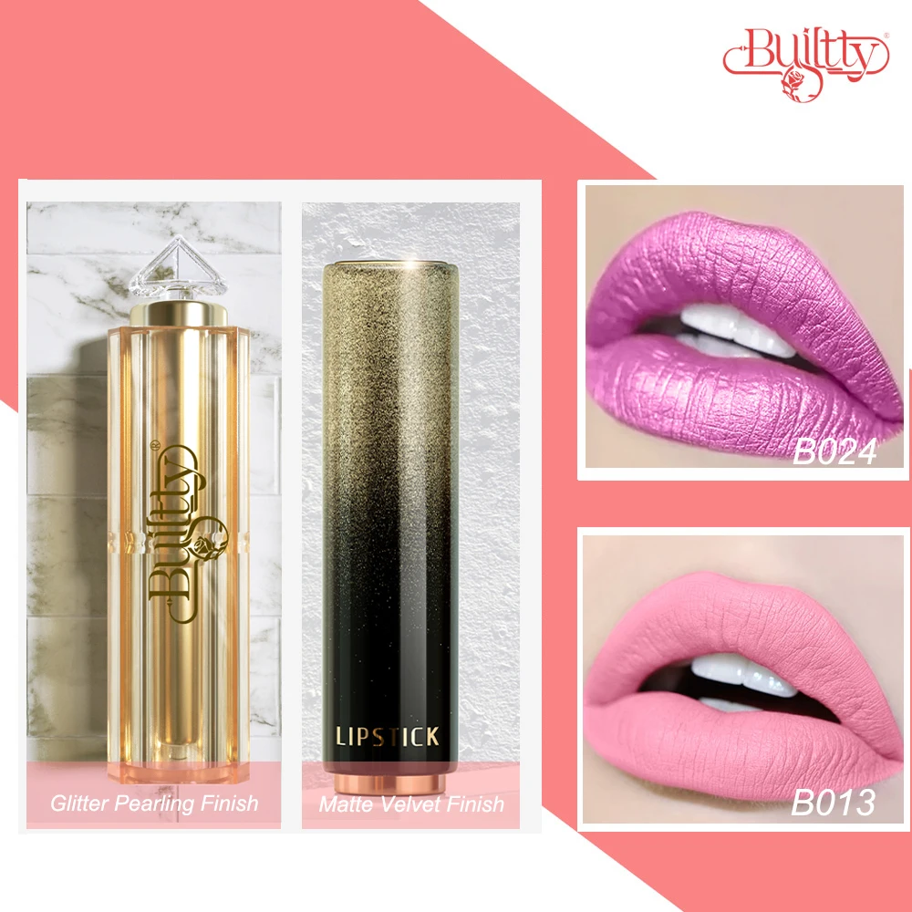 Metallic Shine Purple Pink Lipstick for Women High Impact Lip Color Moisturizing Creamy Formula 2PCS Shimmer Matte Lipstick SET