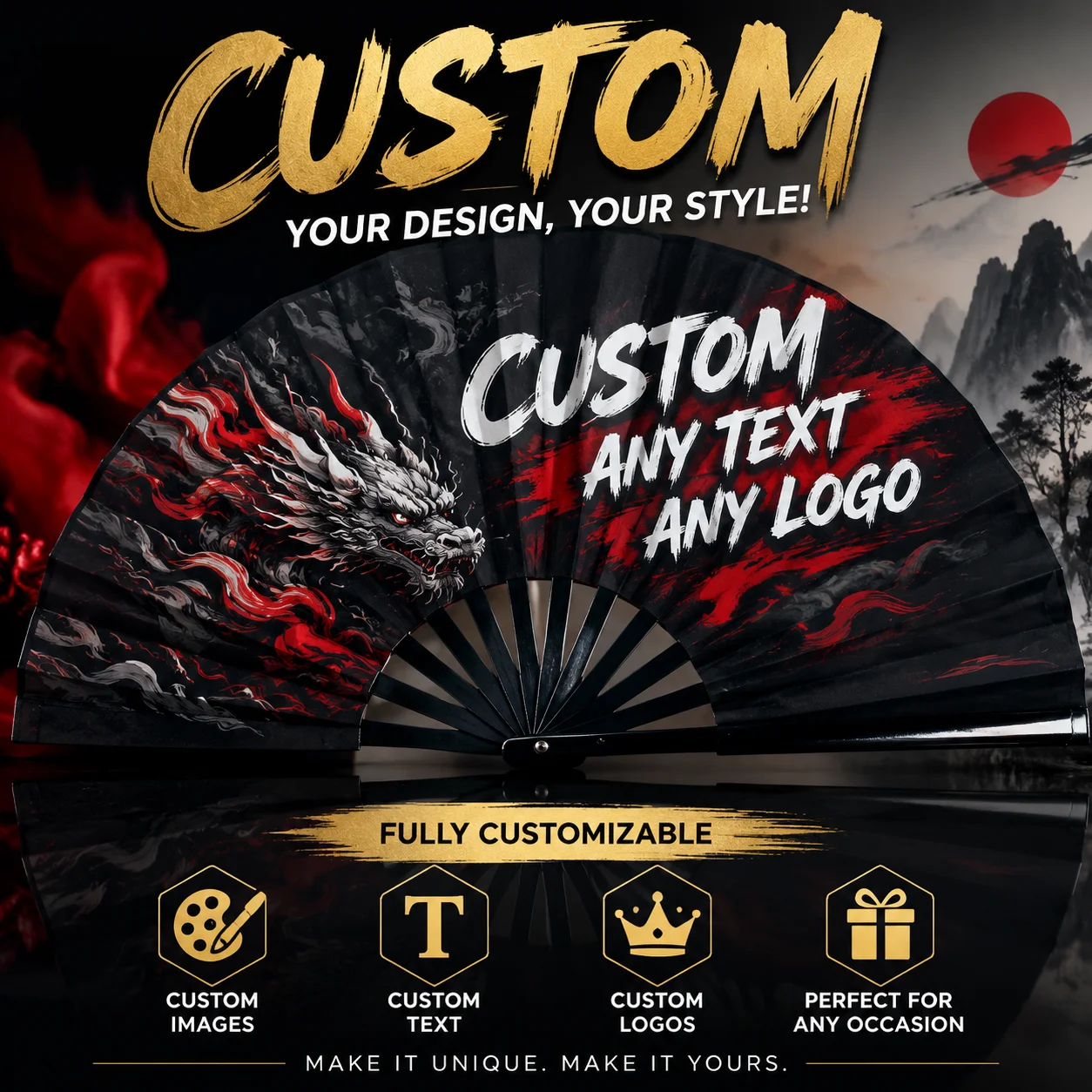 Custom folding fan available for single-piece customization, gift box packaged, ideal as a present for relatives and friends