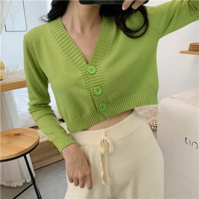 

Fashion Solid Cardigan Women Raglan Sleeve Elegant Japan Harajuku Sweater Office Lady Knitted Autumn Winter New Tops