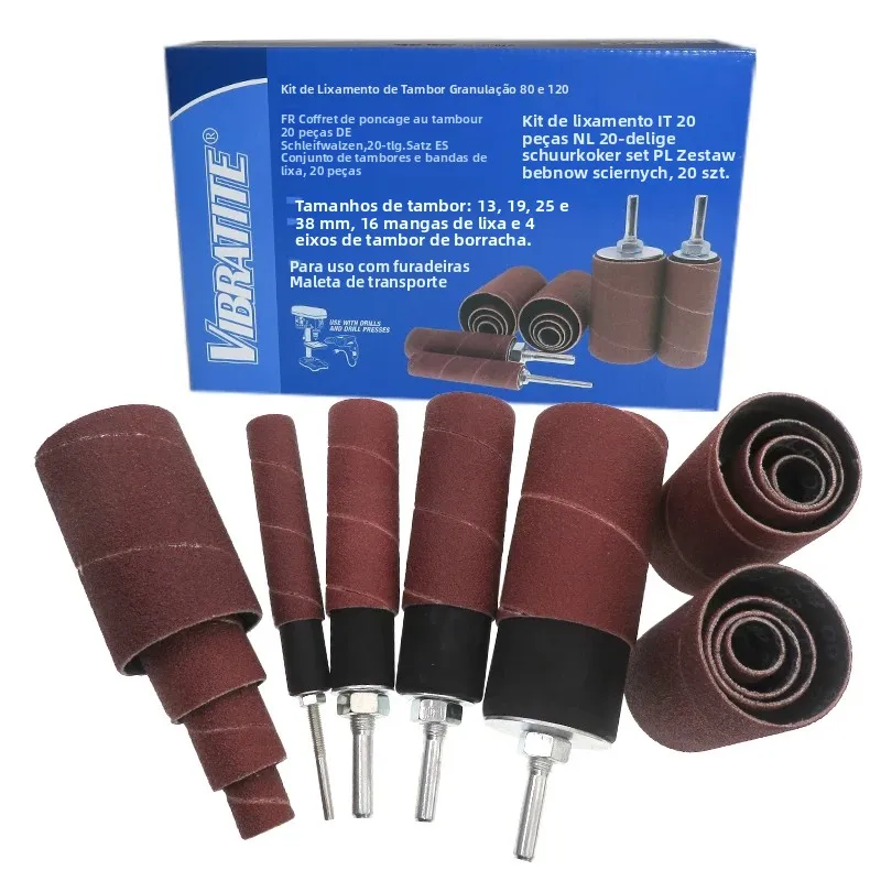 Kit de lixamento de tambor, 20 peças, eixo de borracha, lixadeira de tambor, conjunto de ferramentas para furadeira, melhoria da casa, hobbies, carpintaria