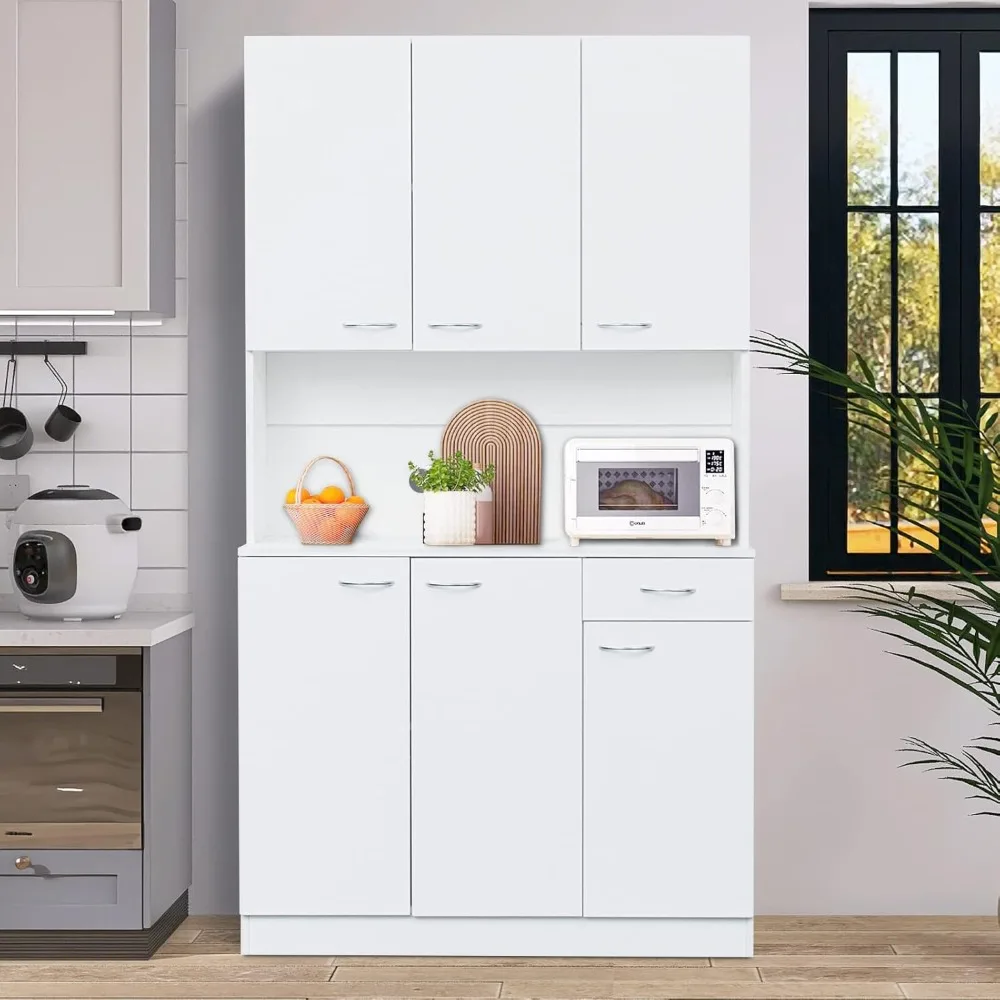 Kitchen Pantry Buffet Freestanding Cabinet Storage Wooden Sideboard Cabinet Cabinets with 6 Doors, 1 Drawer