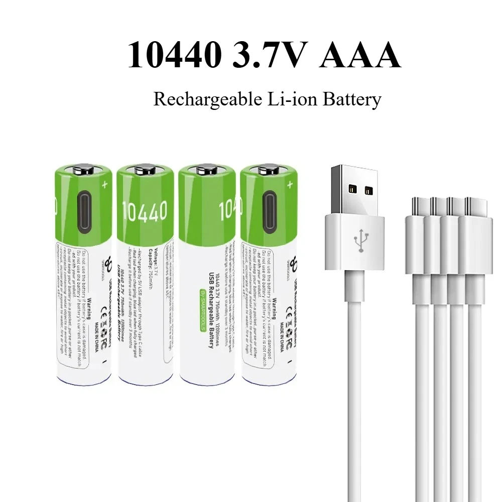 Original 3.7V 10440 USB Rechargeable Li-ion Battery AAA 10440 Button Top for Headlamp Mechanical Mod Torch Headlight Vap Cable