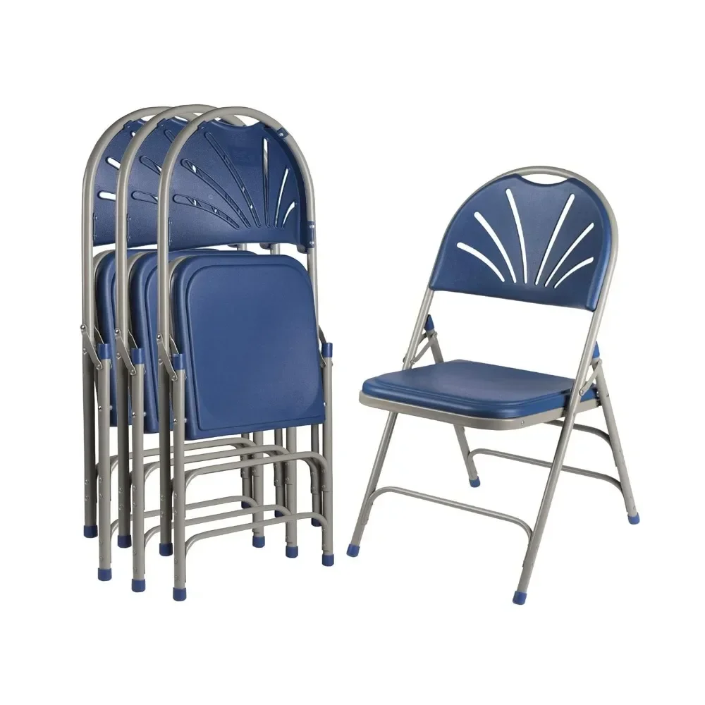 OEF Furnishings Heavy Duty Plastic Fan Back Folding Chair with Triple Brace, Blue