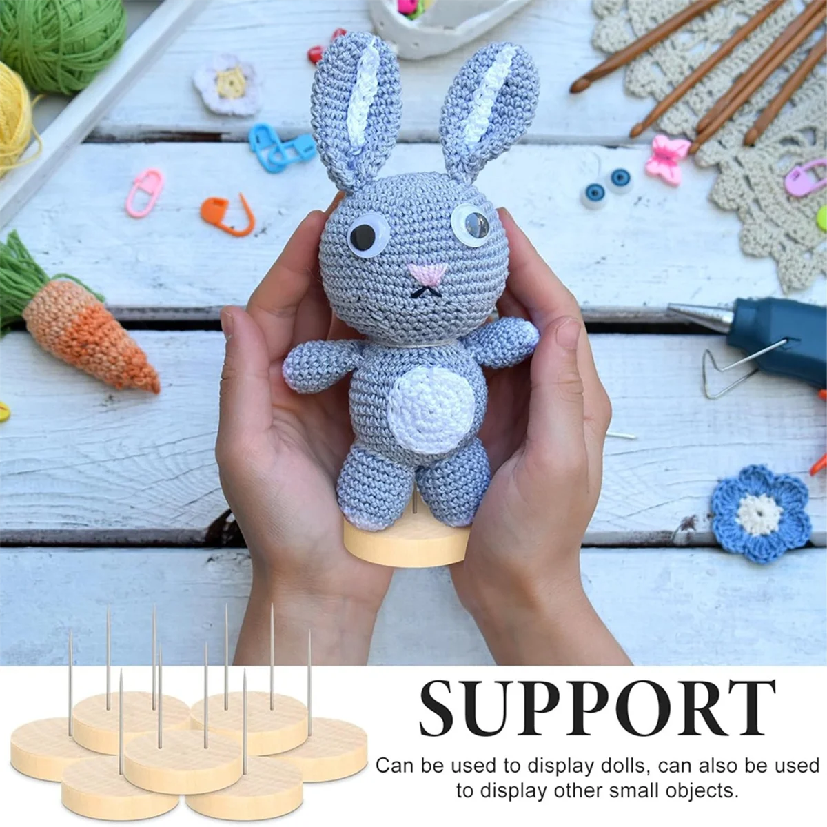 Crochet Doll Stand Single Double Steel Needle Doll Stand Felt Animal Doll Toy Wooden Base Support Action Figure Stand