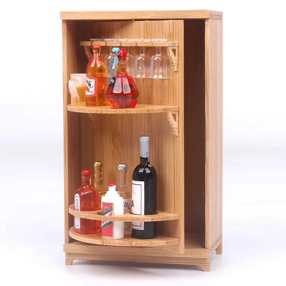 Miniature Wooden Wine Room Set Dollhouse Simulation Food Play Accessories Micro Scene Ornaments Home Desktop Decoration Model