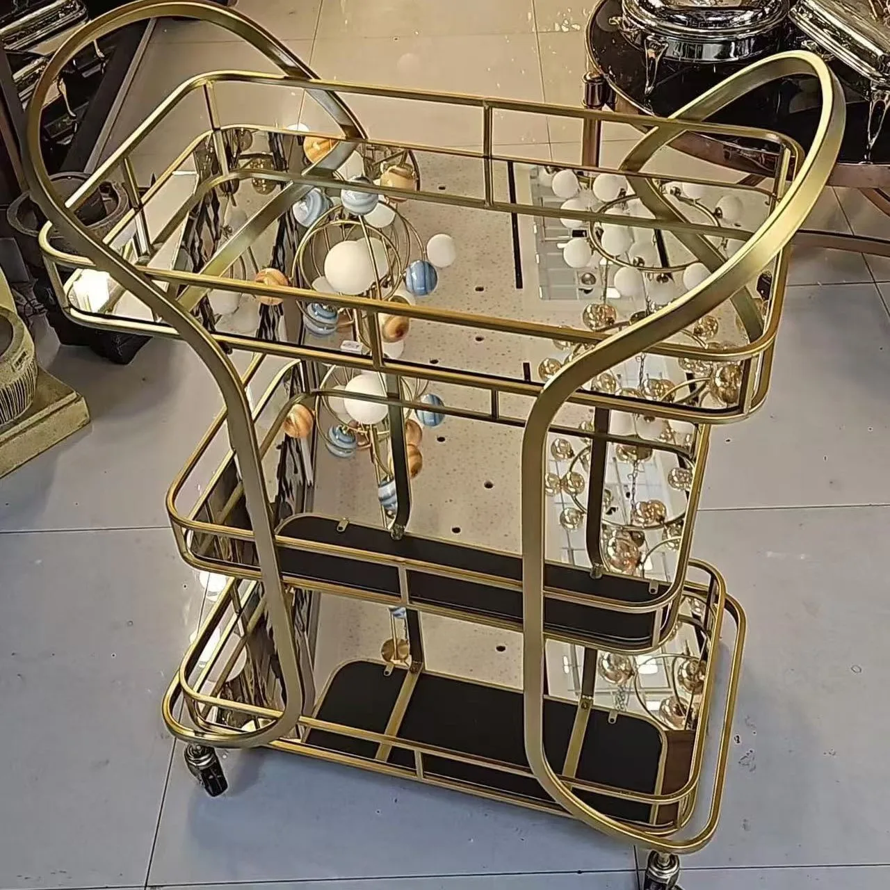 

Hotel restaurant mobile side table trolley coffee table stainless steel dining cart Italian light luxury stainless steel modern