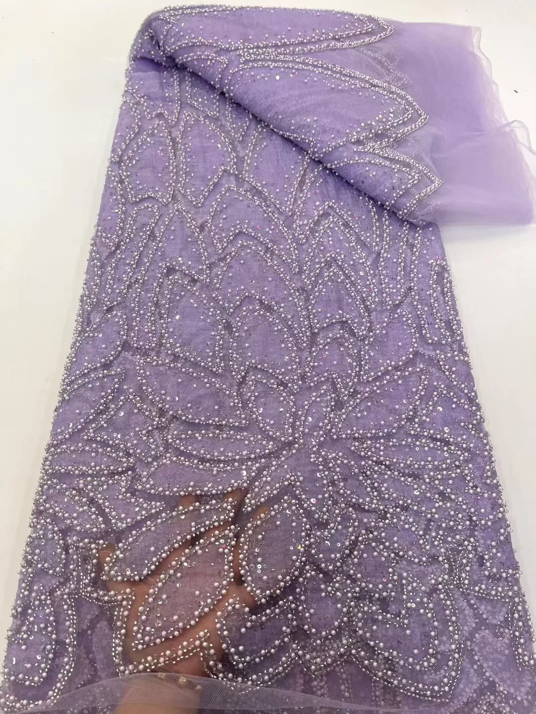 

African French Mesh Beaded Lace Fabric 2026 High Quality Nigeria African Tulle Sequin Lace Fabric for Women Evening Party Dress