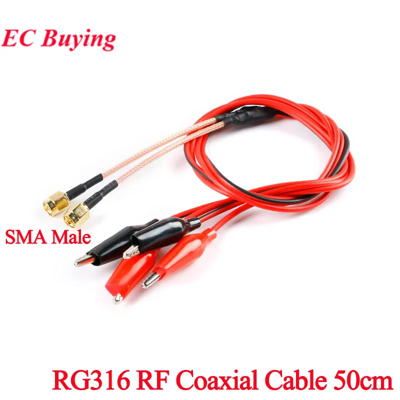 1Pcs RG316 RF Coaxial Cable SMA Male Plug to Dual Alligator Clips 50 ohm Red&Black Tester Lead Wire 50cm Connector