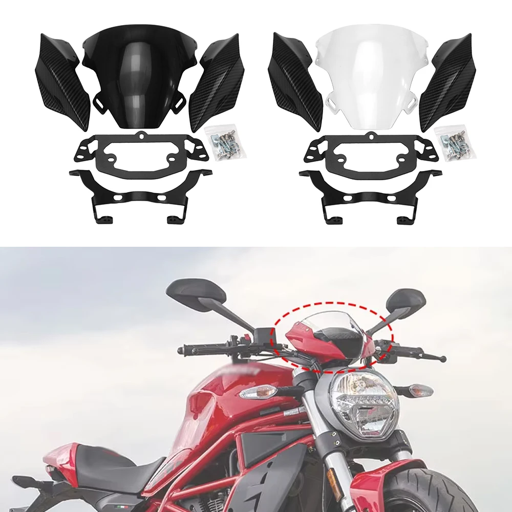 

For Ducati Monster 821 Monster821 2014-2023 Front Head Cowling Fairing Windshield Stnipe Deflectors Windscreen Accessories Parts