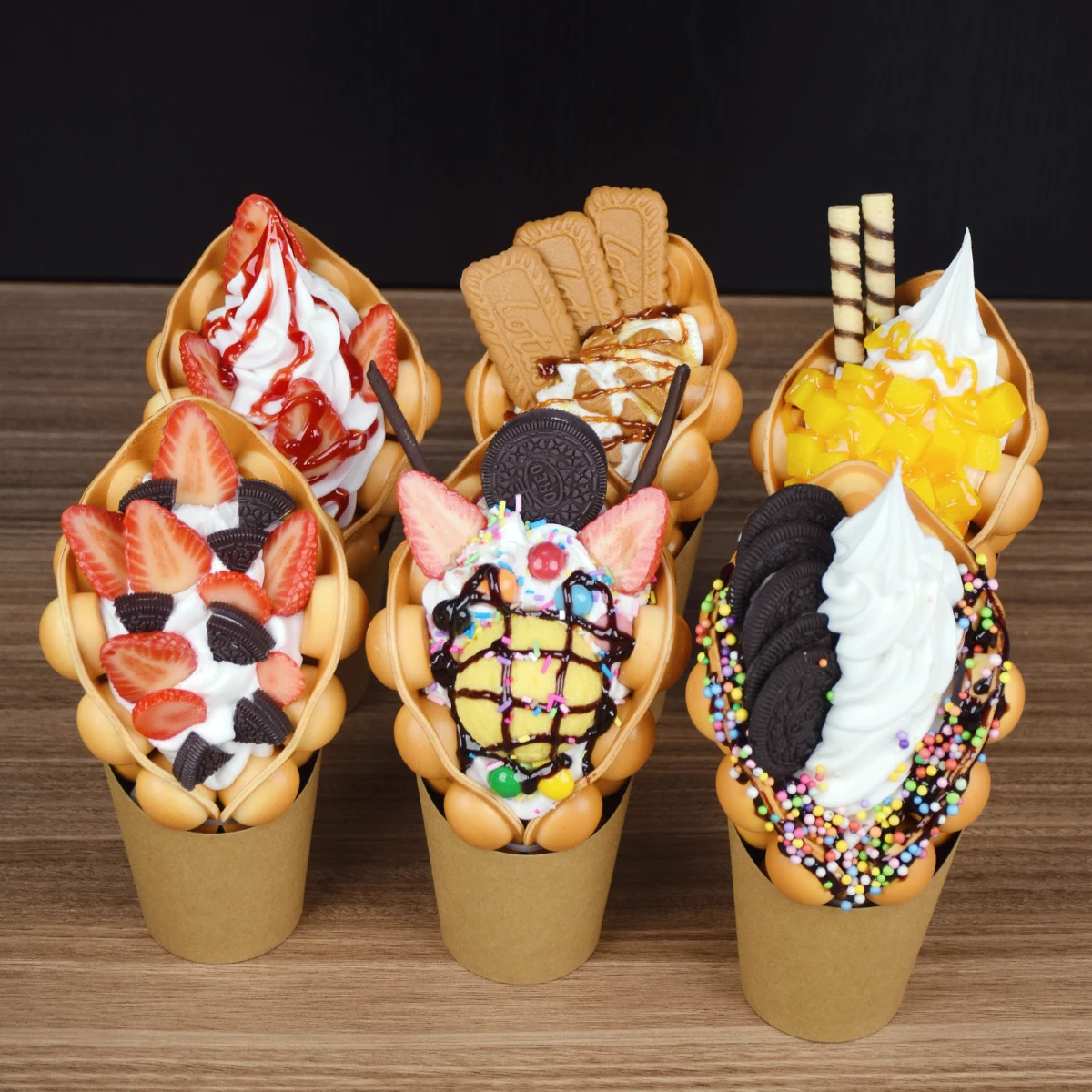 Fake Food Simulation Props Sample Display Egg Chocolate Bubble Waffle Porp Ice Cream Colorful Raspberry Lifelike Hongkong Lotus