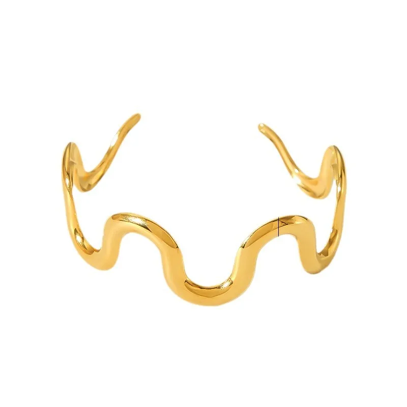 سوار كفة للنساء على شكل موجة ، طقم مجوهرات من الفولاذ المقاوم للصدأ ، مقاوم للماء ، لون ذهبي ، إكسسوارات شاطئ ، عطلة ، جديدة #5