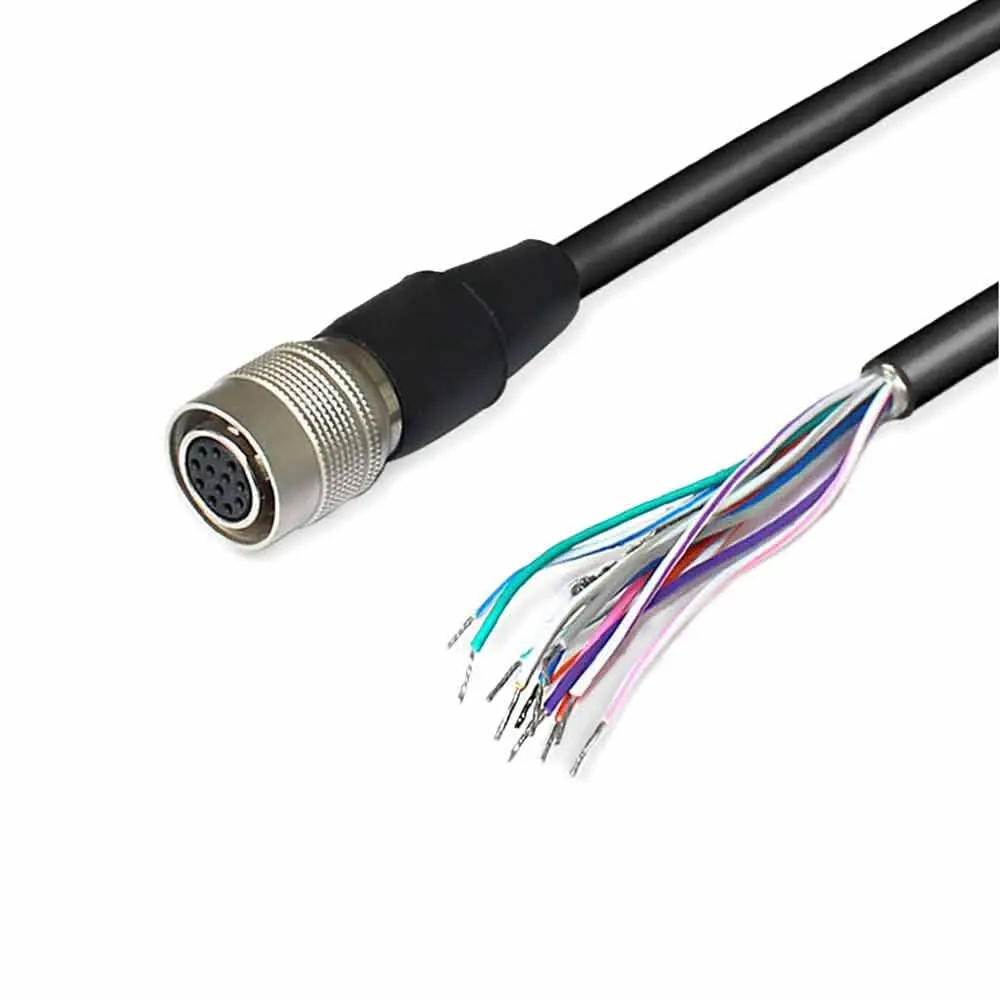 HR10A-10P-12S 12 Pin Female to Open End Shielded Cable for Industrial Camera I/O Trigger 1M
