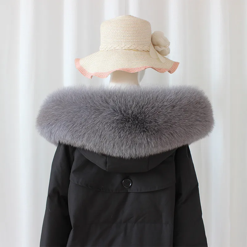 New Real Fox Fur Collar For Women Winter Fashion Thickened Warm Hood Trim Luxury Outdoor Natural Fur Hood Trim Decors For Coat
