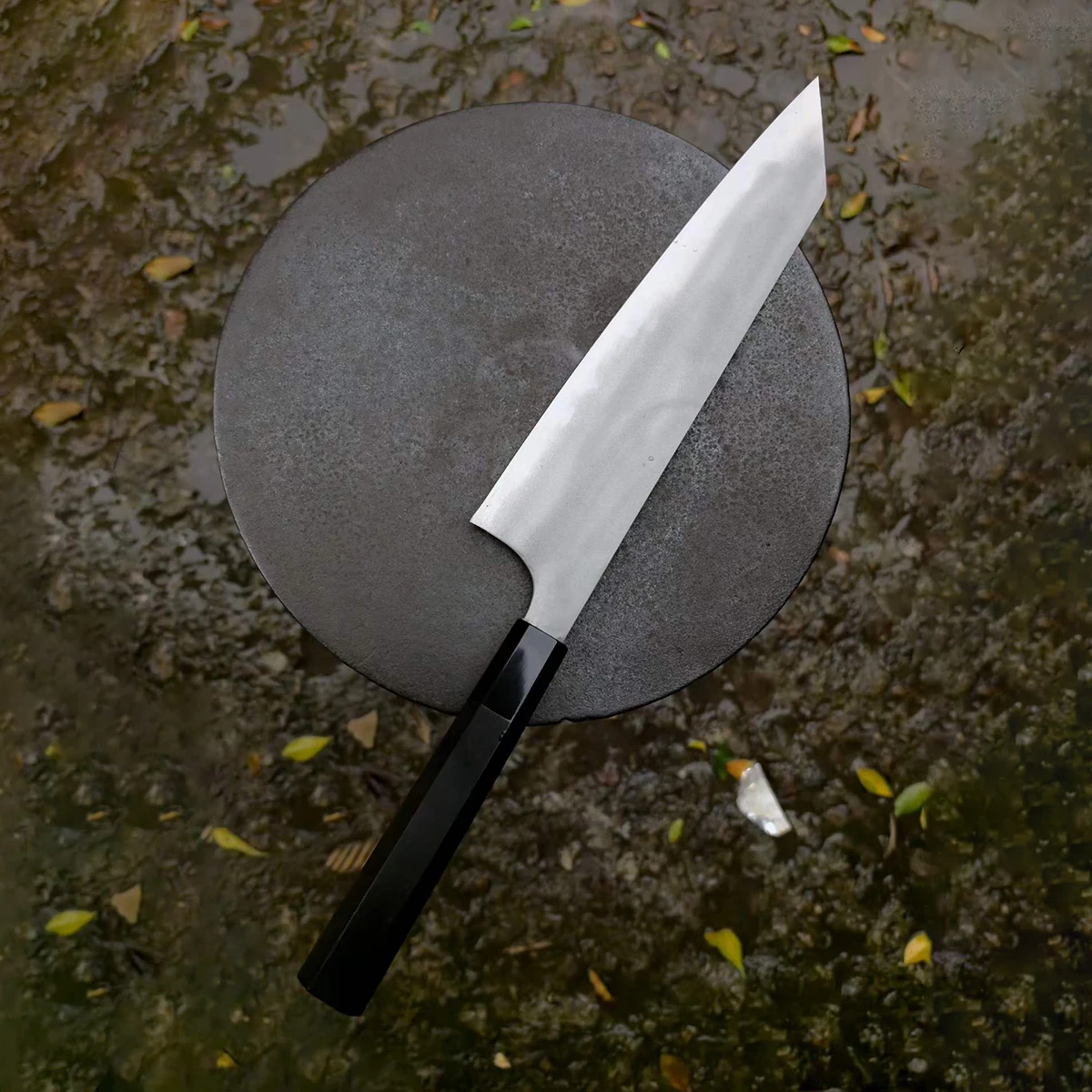 8.3 Inch Kiritsuke Knife T12A High-carbon Steel Core Blade Ebony & Ox Horn Handle Chef Cleaver Slicing Handmade Kitchen Knife