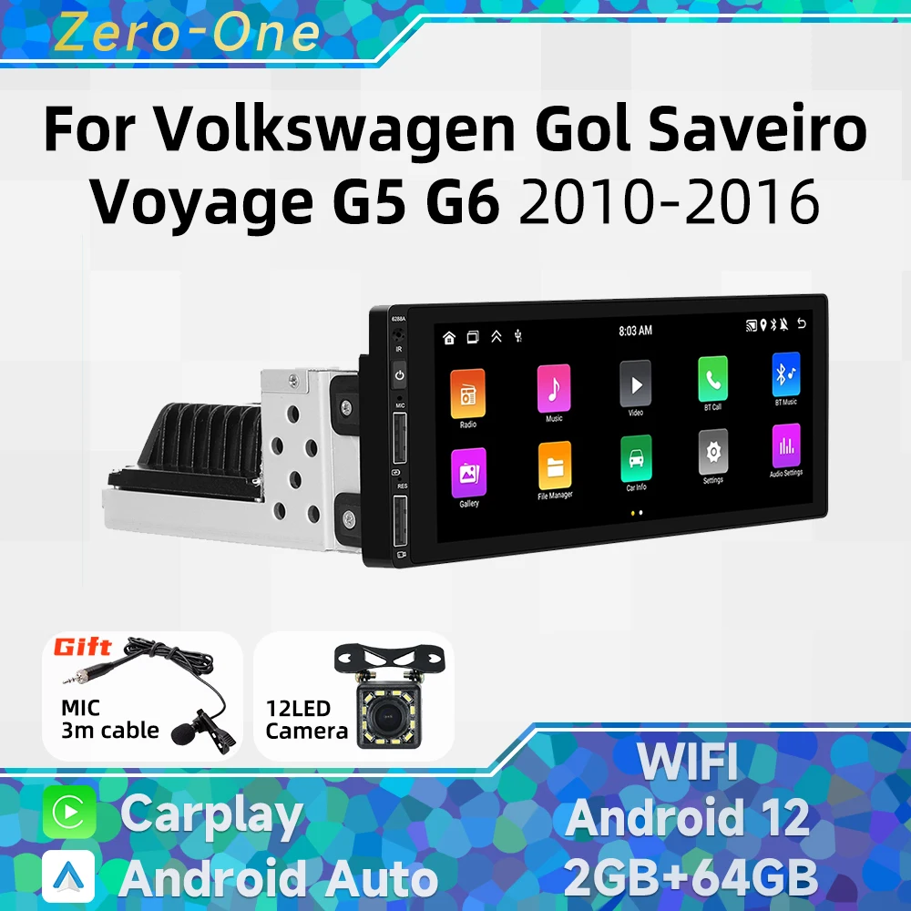 1 Din Radio Android coche Multimedia para VW Volkswagen Gol Saveiro Voyage G5 G6 2010-2016 6,86 "pantalla estéreo unidad principal