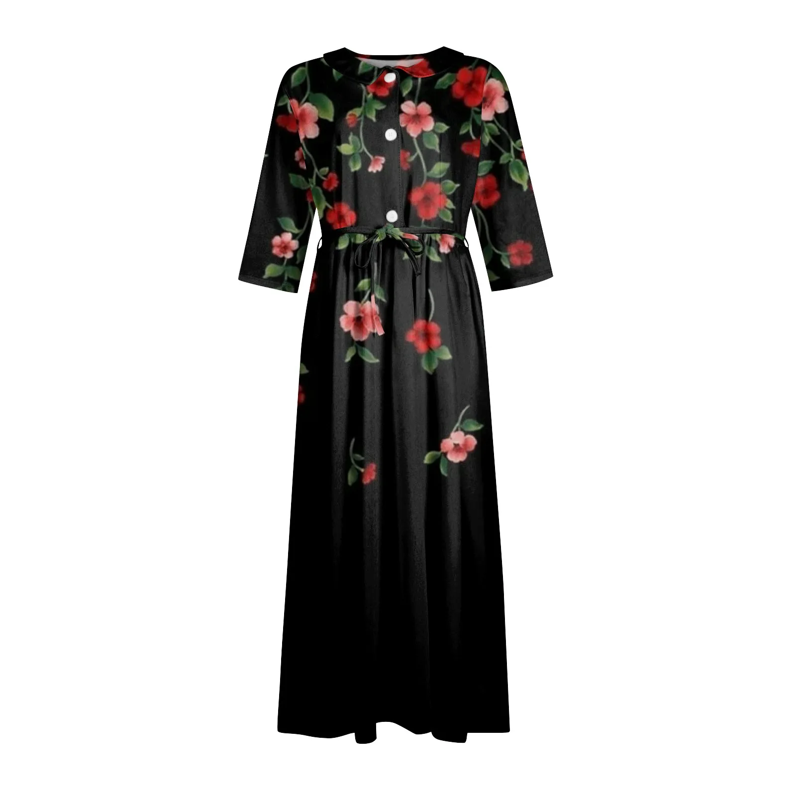 Women\'s Summer Casual Fashion Print Lapel Button Three Quarter Sleeves Strap Dress Summer Dresses for Women 2024 Women\'s Dress