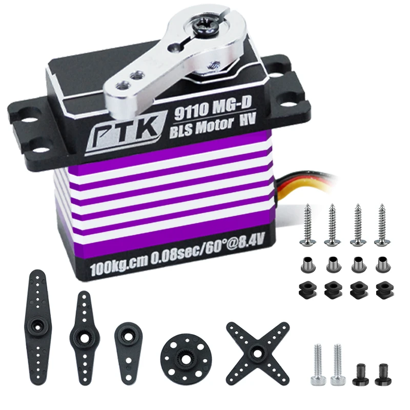 PTK 9110MG-D Металлический стандартный сервопривод 100 кг Водонепроницаемый сервопривод с высоким крутящим моментом, 180 °   1/10, 1/8, 1/5 игрушечный автомобиль с дистанционным управлением и фиксированными крыльями