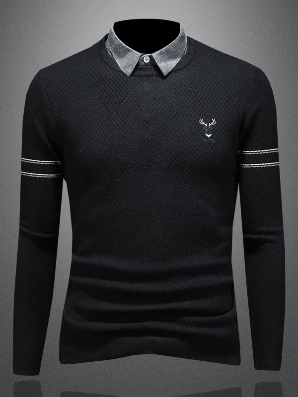 

Повседневная вязаная рубашка в полоску для мужчин, с длинным рукавом, имитация двухслойности, дышащая, комфортная, не дающаяся к усадке, не растягивающаяся, стандартный крой