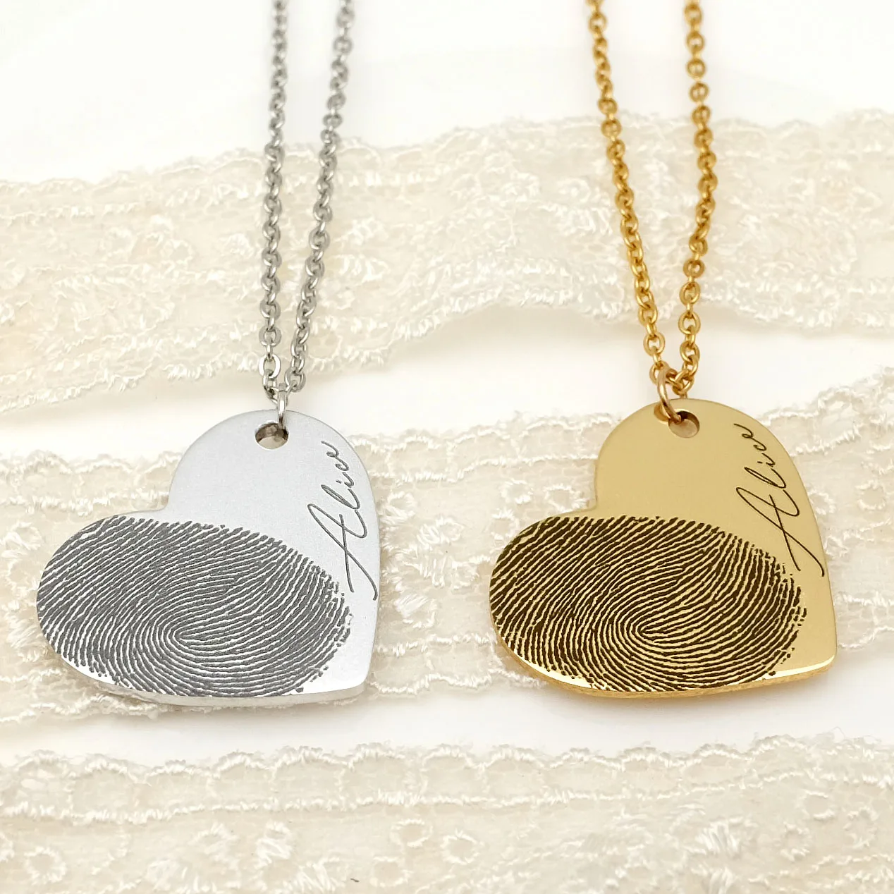 Personalized Fingerprint Necklace Engraved Fingerprint Handwriting Jewelry Heart Pendant Custom Memorial Necklace Gift For Her