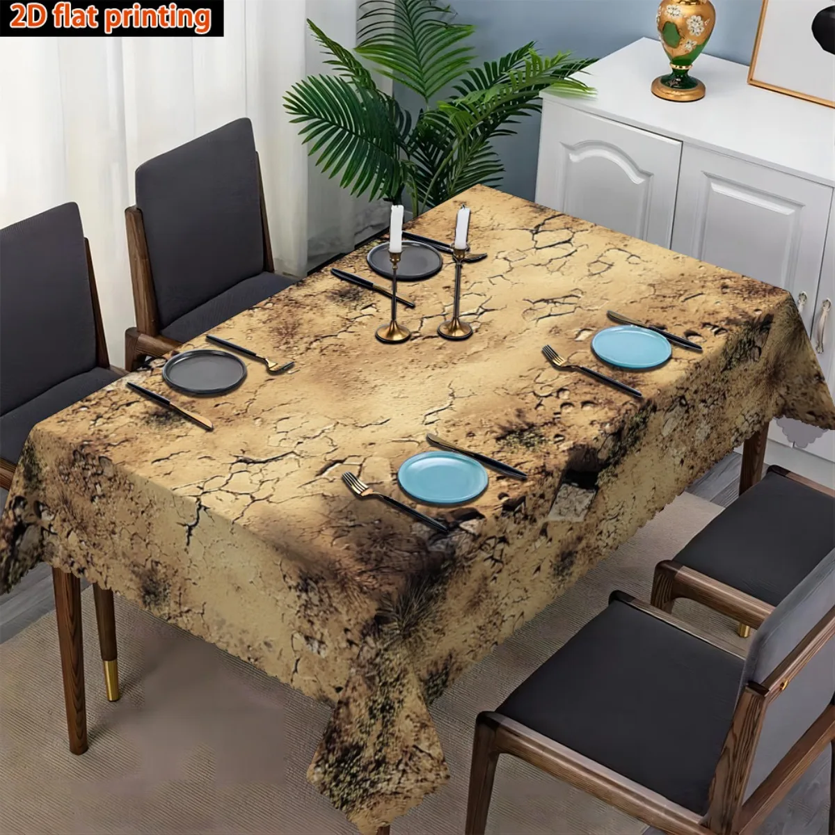 Nature Tablecloth, Dry Cracked Desert Ground Print Cover, Anti-stain Table Cloth, Decor for Dining & Desert Theme Party Table