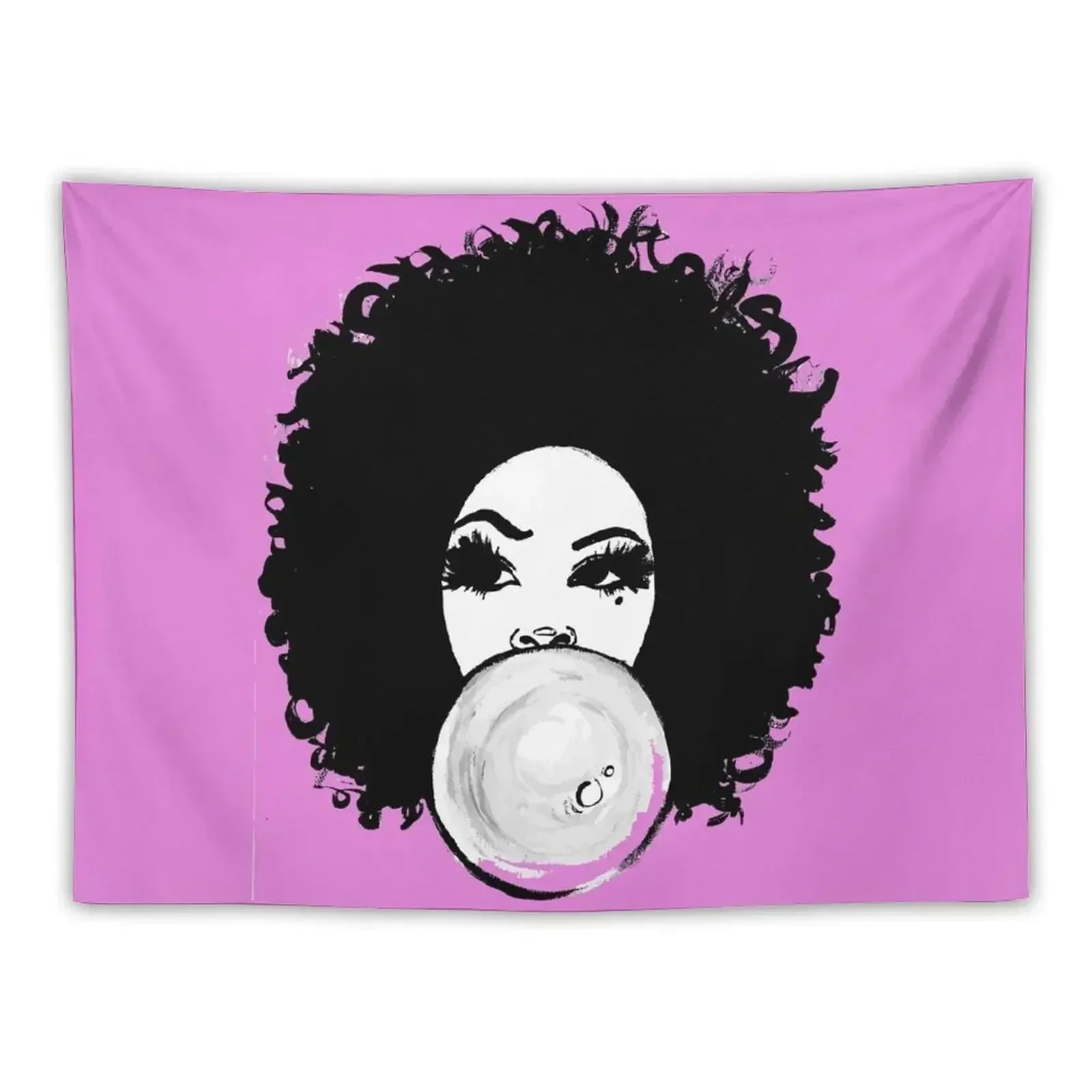 Curly Afro Pretty Girl Black Hair Bubble Gum Poppin T-Shirt Tees Tapestry Home Decorators Tapestry