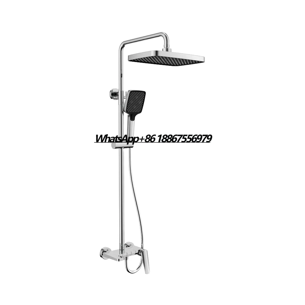 

Contemporary Chrome Rainy Shower Set for Bathroom Wall Mounted Thermostatic Square Piano Button Polished Hotel Square Soft Rain