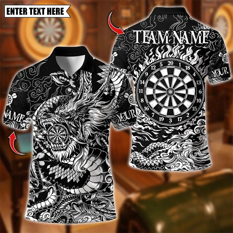 Fashion Dragon Graphic Darts Polo Shirts For Men Personalization Name Team Name 3D Printed Polo Shirt Loose Streetwear Tees Tops
