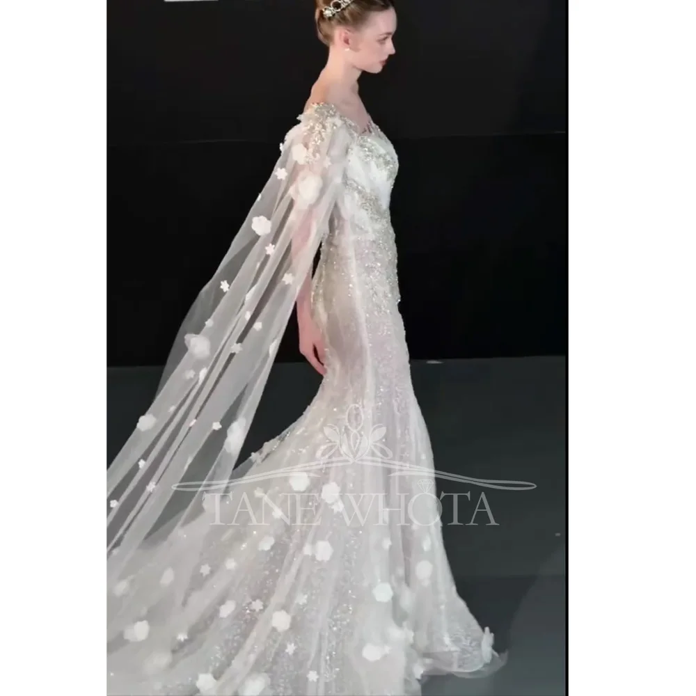 Sexy One-Shoulder Beaded Crystal Sequined Wedding Dress Customized Fit Sheath Gown For Women