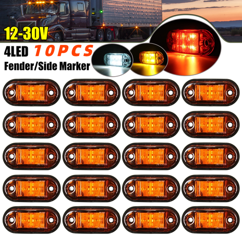 10PCS 4 LED 12V-24V 사이드 마커 조명 타원형 전면 후면 클리어런스 표시 등 트레일러 버스 밴 캐러밴 용 트럭 액세서리