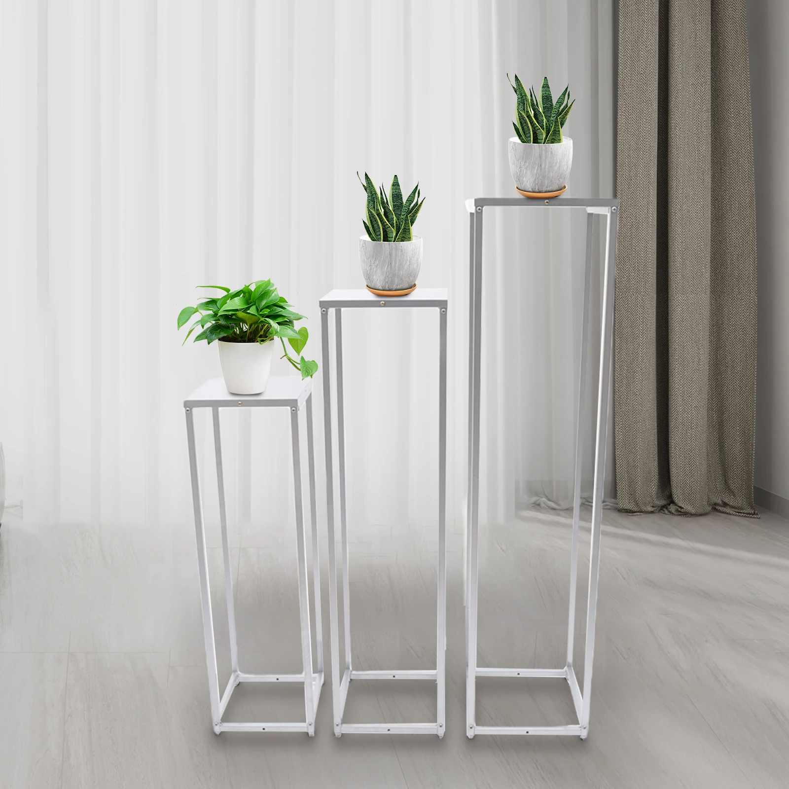 Flower Floor Vase Metal Column Flower Stand Flower Arrangement For Wedding Party Dinner Centerpiece Silver 3Pcs