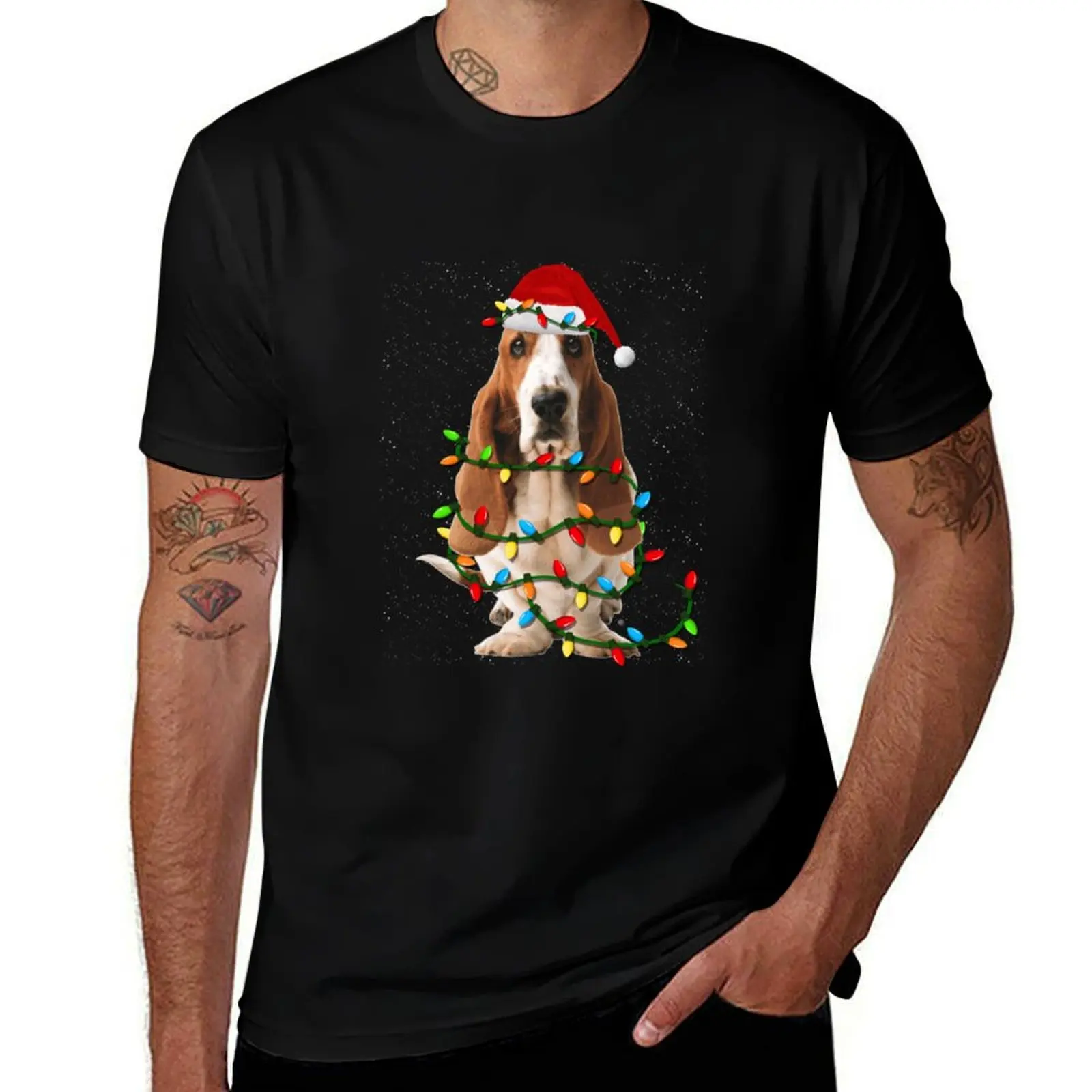 

basset hound christmas lights T-Shirt man t shirt luxury man t shirt cotton high quality