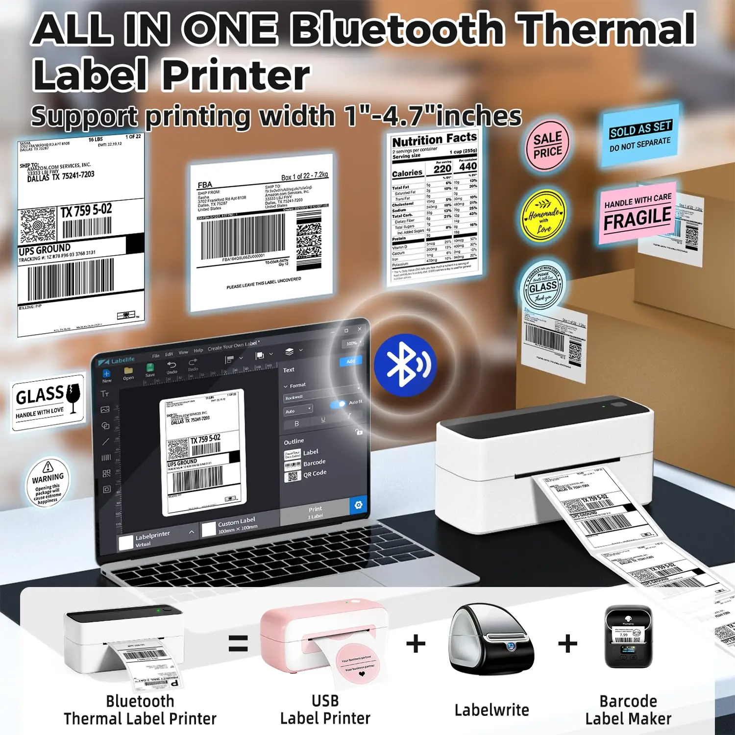 Imagem -05 - Phomemo-impressora de Etiquetas sem Fio Impressora de Etiquetas de Transporte Bluetooth Pacote Térmico Direto Label Maker Pm241-bt 4x6 118 mm