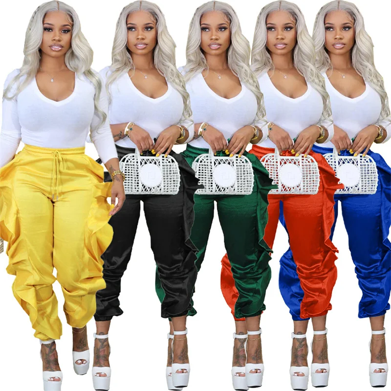 Streetwear Side Ruffles Cargo Pants Women Y2k Clothes Drawstring Waist Casual Sweatpants Sporty Fitness Jogger Trousers Pantalon