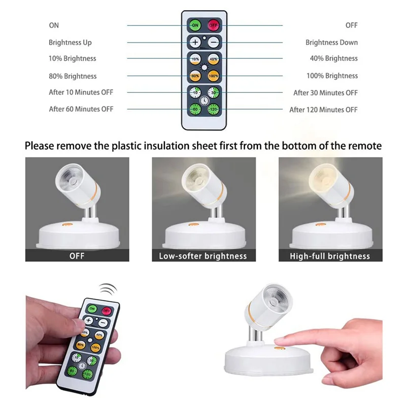 

AB35-Беспроводные точечные светильники Акцентные светильники на батарейках Внутренний светодиодный прожектор с регулируемой яркостью В любом месте Вращающийся настенный светильник (8 шт.)