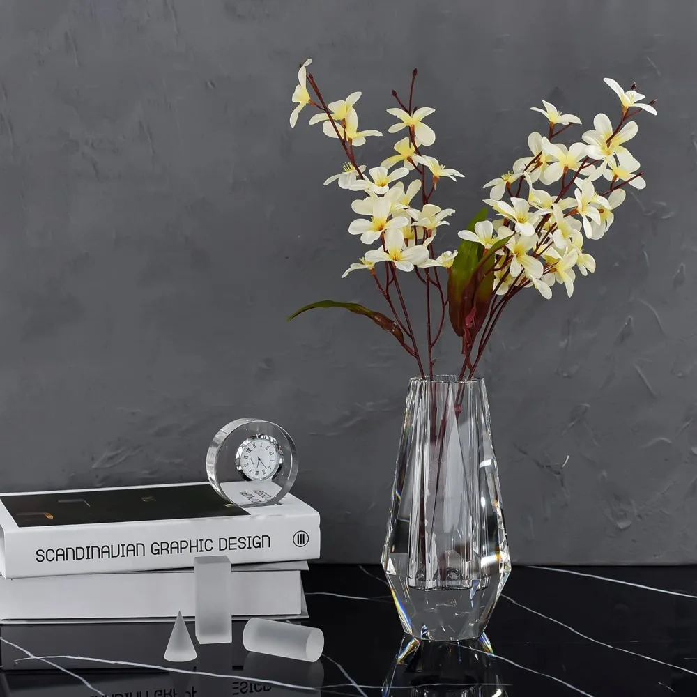 Flower Crystal Vase, 8.27 inches Modern Crystal Vase, Lead-Free Flower Vase, European Crafted for Table, Home Decoration