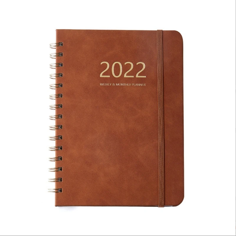 Weekly Plan Book Full English Schedule Book PU Leather Notebook 2022 Elastic Band Notepad