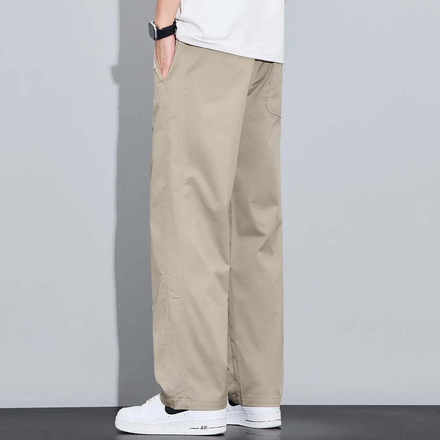 Ice Silk Casual Pants Men's Summer Thin Loose Straight Leg Breathable Cool Feeling Long Trousers Korean Style Polyester Blend
