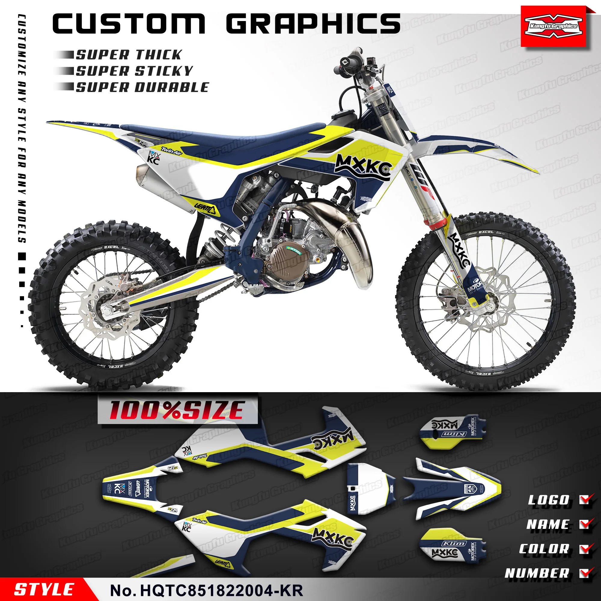 

KUNGFU GRAPHICS Racing Graphics Durable Vinyl for Husqvarna TC85 TC 85 2018 2019 2020 2021 2022 2023 2024, HQTC851822004-KR