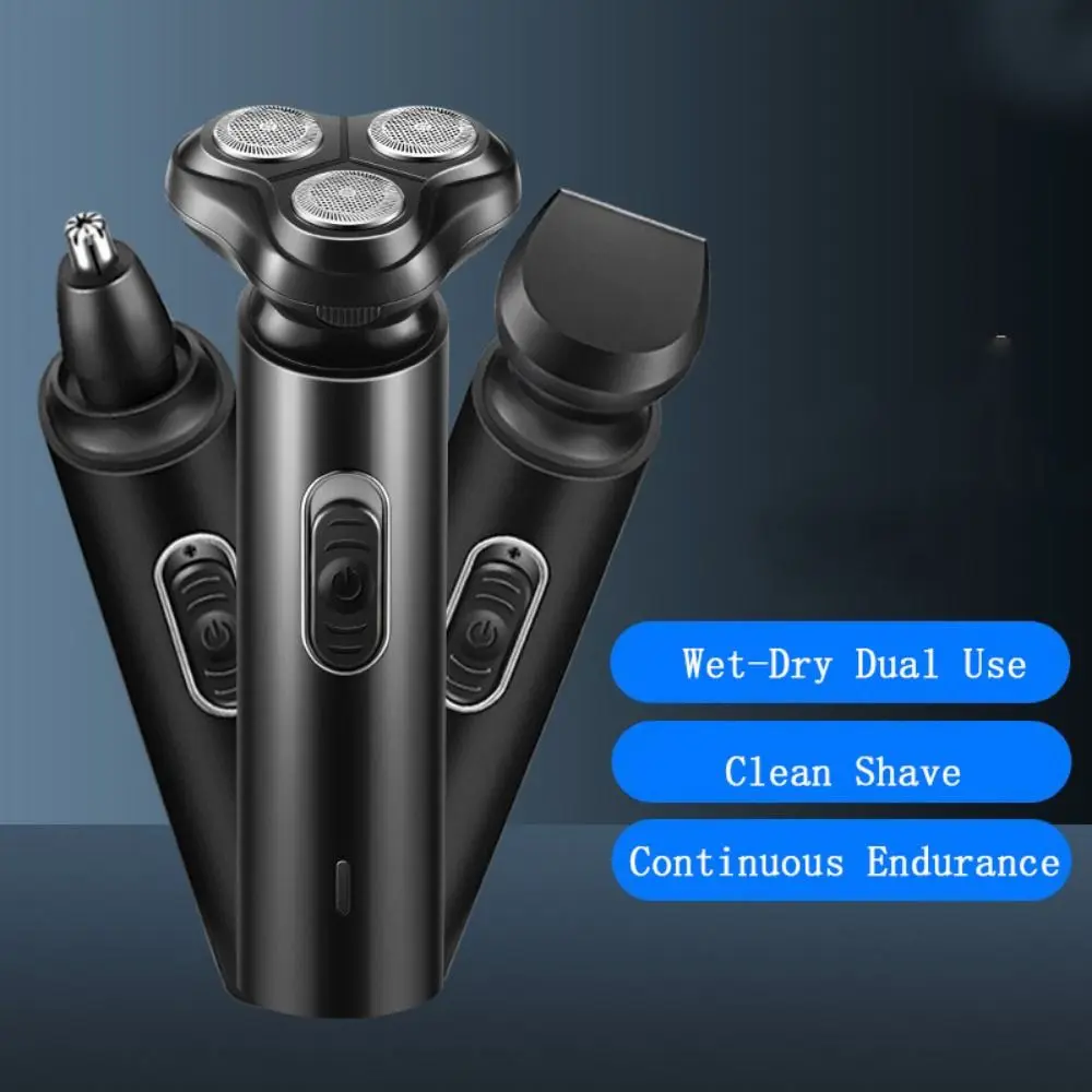 

Washable 3 in 1 Electric Shaver USB Rechargeable Wet-Dry Dual Use Electric Men Razor 4D Floating Head Continuous Endurance