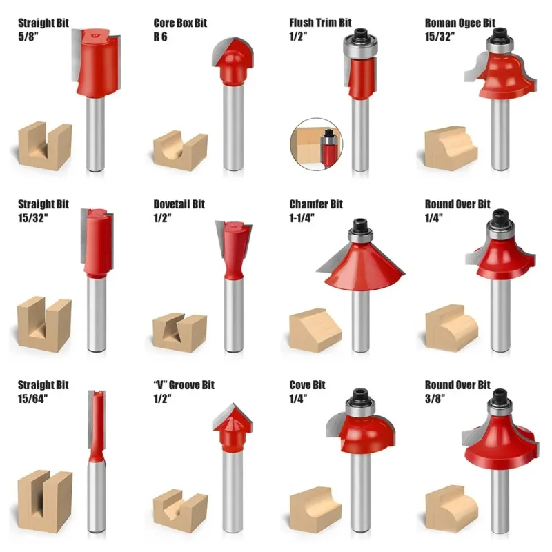 Multiple handle sizes for slotting, heat-resistant coating on alloy blades, 15 piece woodworking milling cutter set