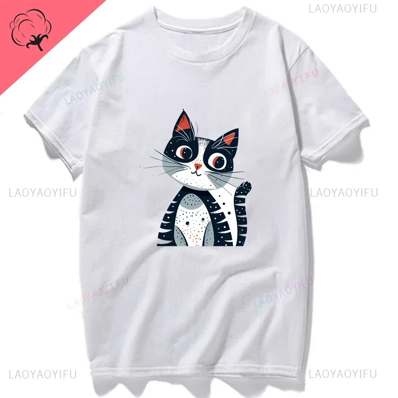 Cartoon Cute Smiling Dog Cat Graphic T Shirt Homme Women and Mens Clothing New in Tops & Tees Adorable Cotton Printed T-shirt