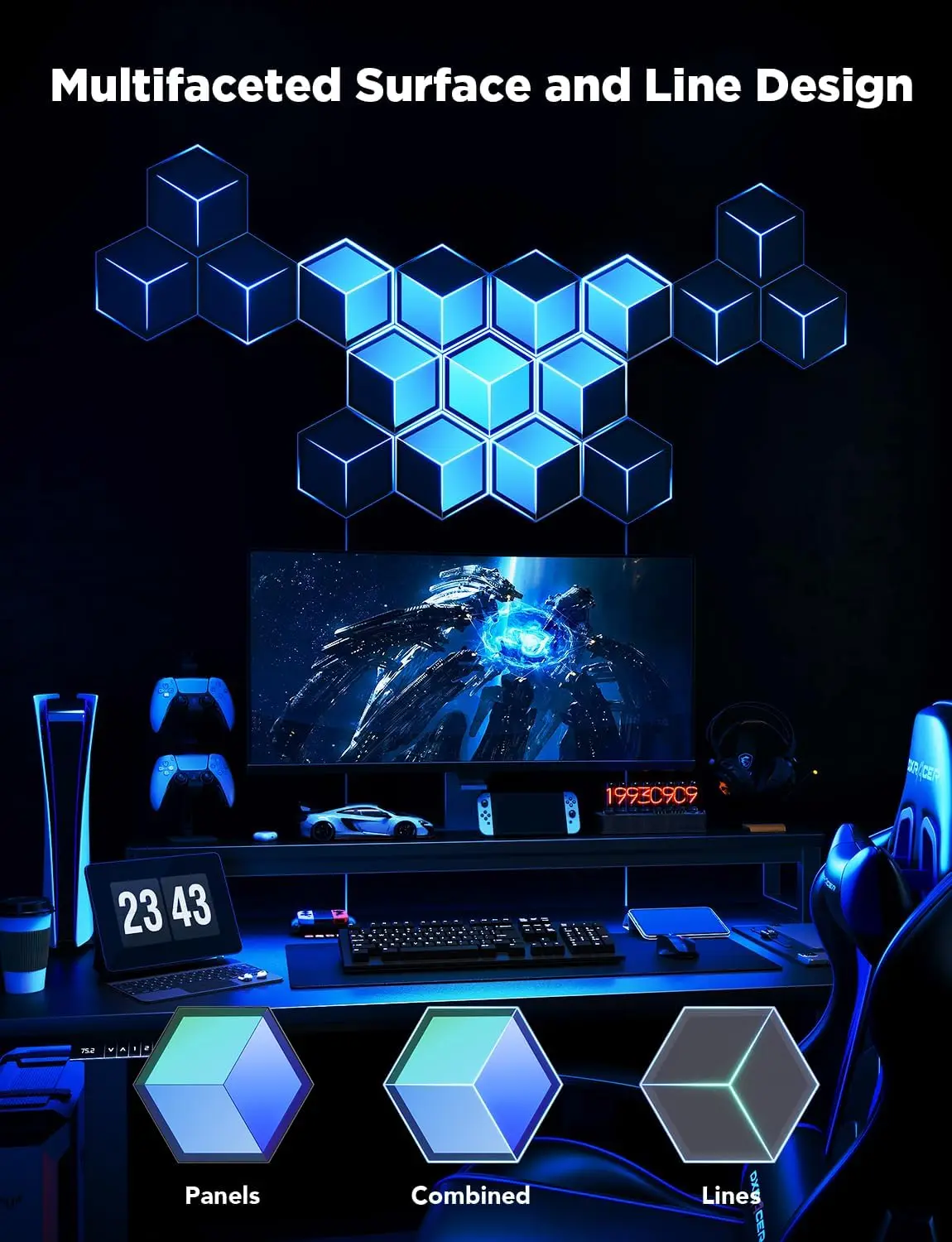 Glide Hexagon Light Panels Ultra, 3D Wall Lights with DIY Program, RGBIC LED Gaming Lights for Wall, LED Lights for Gaming Setup