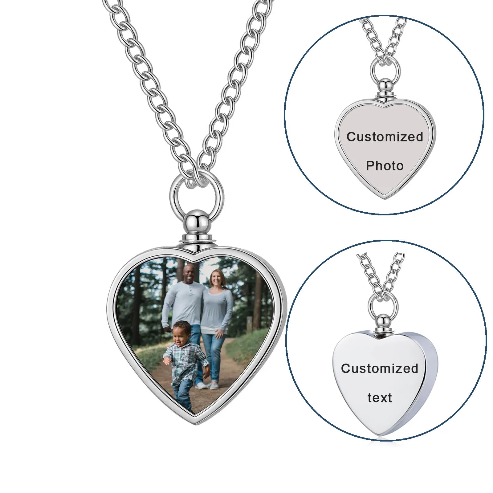 

Customized Photo Keepsake Necklace Personalized Picture Pendant 71cm Chain Zinc Alloy Engraving Jewelry Gift 0.06g Storage Space