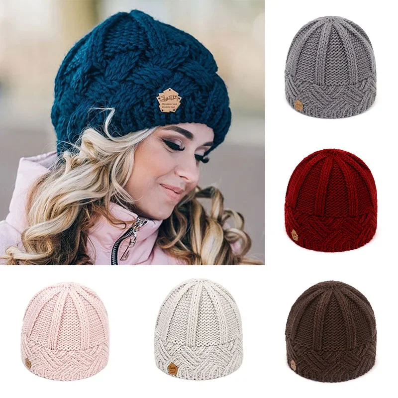 2023 Fashion New Women Autumn Winter Hat Bonnet Femme Chunky Thick Stretchy Hats Faux Fur Female Warm Knitted Beanie Girl Hats